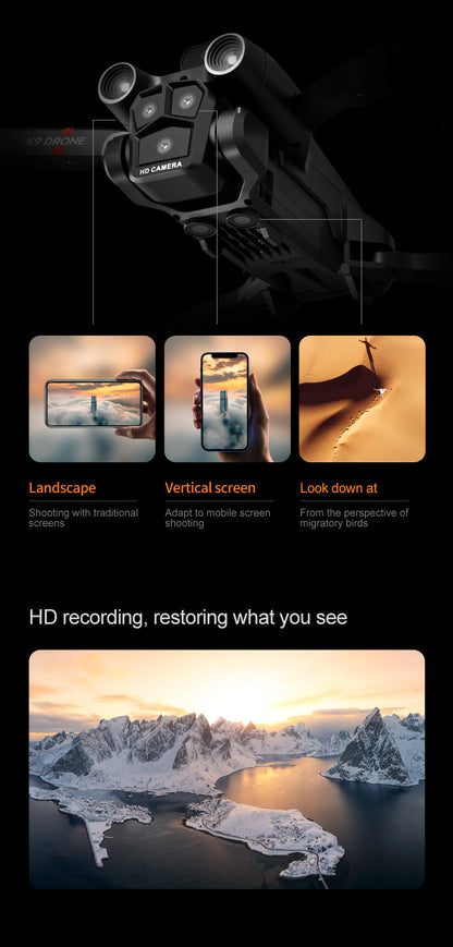 Cross-Border K9MAX Drone Aerial Photography Three Lens Four Axis Aircraft Optical Flow Obstacle Avoidance Remote Control Aircraft Toy drone