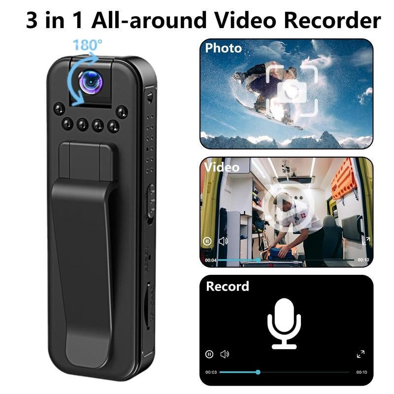 Wireless Vlog Body Camera, Wearable Body Cam with Night-Vision & 180° Rotation Lens, Portable Sport DV Camcorder for Outdoor Sport Skiing Cycling Hiking, Boyfriend Gift