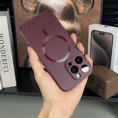 Compatible with iPhone 15 14 13 12 Pro Max Phone Case Carbon Fiber Texture Magnetic Matte Apple 14 Shockproof Electroplated Protective Cover