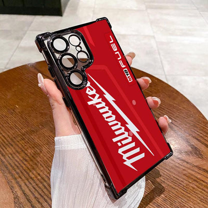 Designed for SAMUNG Galaxy S24/S23/S22 S24+ Smartphone Ultra FE Plus Phone Electroplating luxury transparent four corner anti drop and shockproof phone case Red Pattern Milwaukee Phone Case C010 Screen Protector Protection Screen Protector Protection