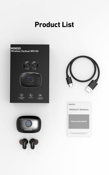 MINISO MS105 Wireless Earbuds Bluetooth 6.0 Earphones, In Ear Earbuds,Waterproof Wireless Earphones, Suitable for Office, Sports, Study and Audio Calls, Built in Microphone, Gaming Bluetooth Headphones
