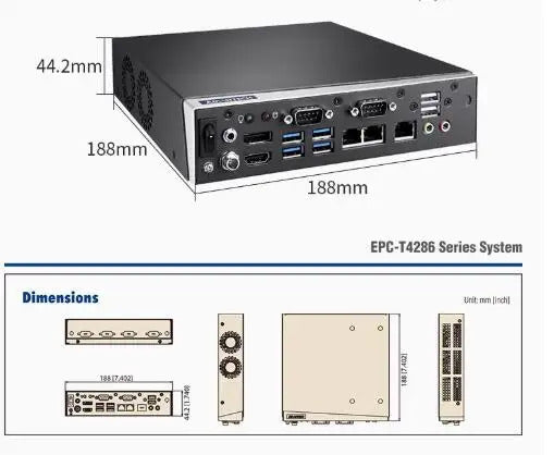 EPC-T4286 Embedded Industrial Computer Mini Industrial PC 8/9th CPU 1U Size with 6COM 6USB 3LAN DC-12V DDR4 DP M.2