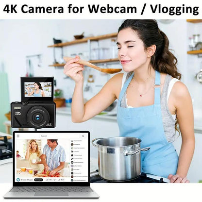 4K 64MP Digital Camera, 3.0 Inch 180° Flip Screen Vlogging Camera With LED Fill Light, 18X Digital Zoom Camera With Rechargeable Battery, 32GB TF Card