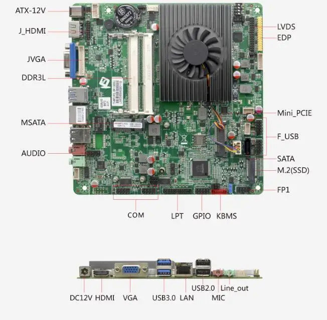 i5-6300u i7-6500u Mini-ITX Motherboard Core CPU IPC SBC Embedded Fanless Ultra-thin Mainboard with COM LPT PS/2 DC12V DDR3L LVDS