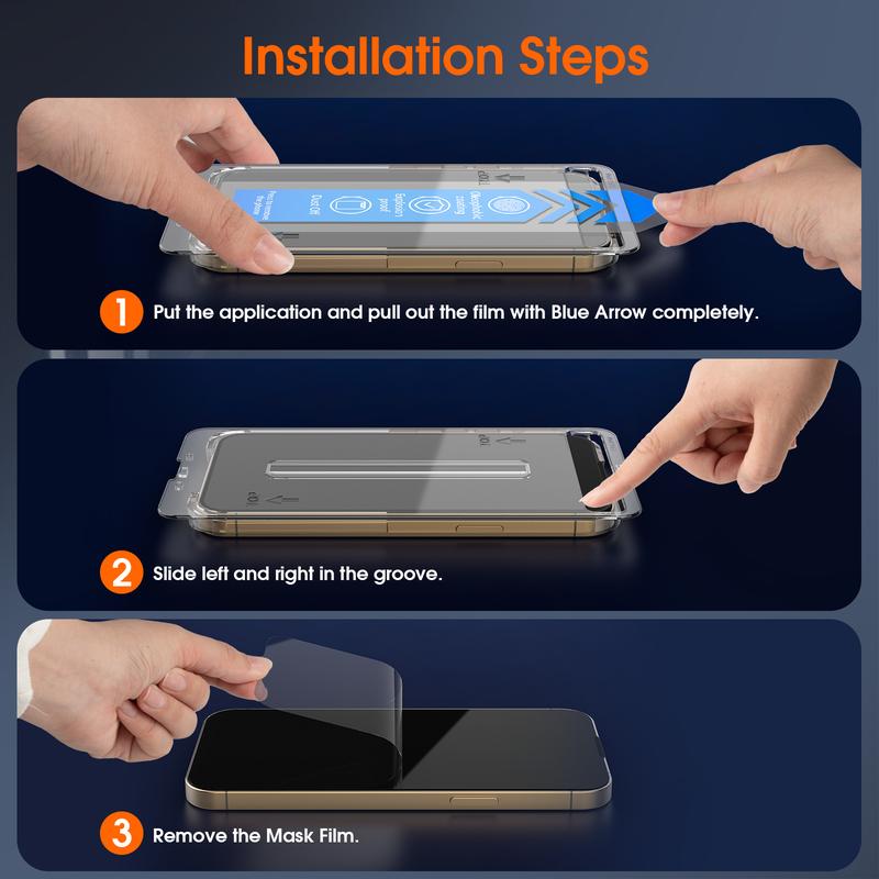 TIDEOK 2 Pack Screen Protector for iPhone 16/15/14/13-10s Fast Install, 9H Hardness, Auto Dust Removal, Bubble-Free, HD Clear, Anti-Spy & Anti-Fingerprint