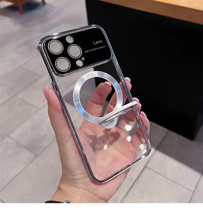 Suitable for iPhone 15 14 13 12 11 Pro Max Plus Transparent Magnifying Glass Phone Case Apple 14 Pro Max Window Magnetic Stand Protective Cover 13