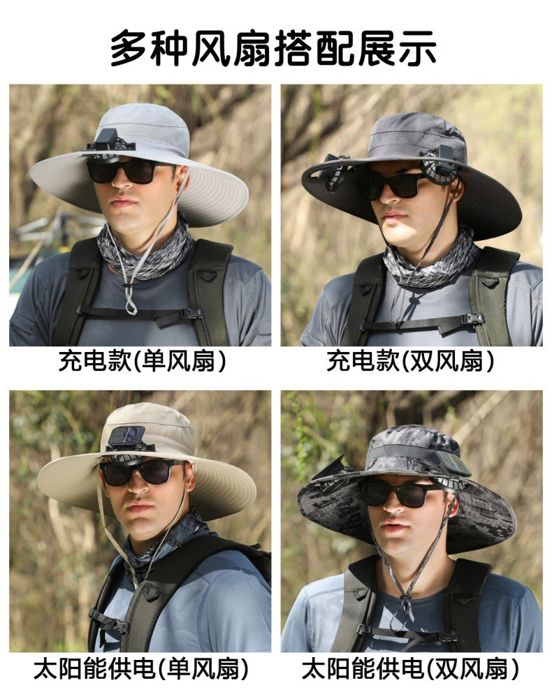 Foreign Trade Hot Item Solar Hat Rechargeable Dual Fan Men's Fishing Fisherman Hat Outdoor Sun Hat Sun Protection Hat