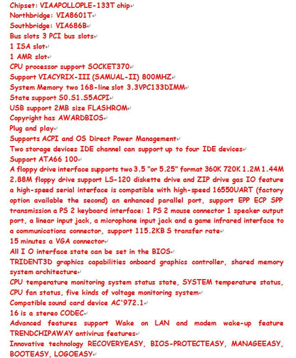 AS8601T-ISA  New Original VIA 8601T ISA Mainboard Socket 370 P3 CPU ISA Motherboard 3PCI VGA LPT ISA COM 1*ISA Slot