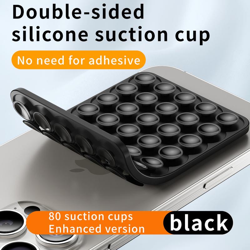 Suction Cup Phone Case Mount Double-Sided,Silicon Sticky Phone Stand for iPhone and Android, Hands-Free Strong Grip Holder for Selfies and Videos - Black