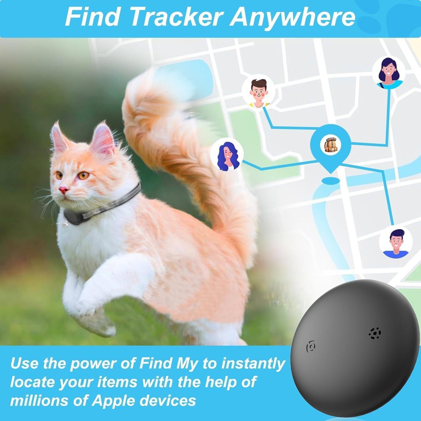 Pet Cat Tracking Collar Only iOS Compatible Apple Find My Locator Footprint Reflective Collar