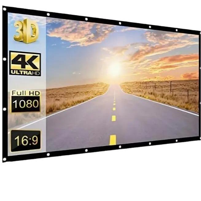 TUOGTCI 72” 16:9 Portable Projection Screen with Stand, Foldable Double Sided Polyester Fiber, Wrinkle Resistant, Washable, For Home Theater, Travel Projector - No Charging, Wireless Free, No Batteries Required