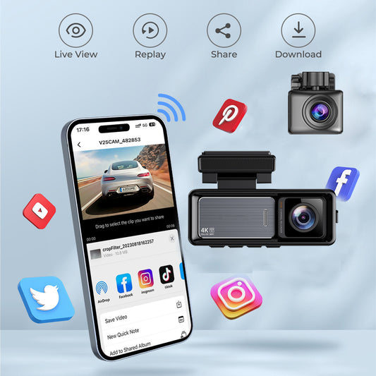 Super Clear4K Starlight Night Vision Front and Rear Dual Recording WIFI Mobile Phone Interconnection Dual-Lens Car Mount DVR Driving Recorder