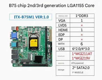 H61 B75 Motherboard 2nd/ 3th Core i3/i5/i7 LGA1155 Desktop CPU IPC Mini-ITX Industrial Mainboard with 6*COM 2*LAN DDR3 VGA