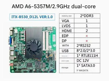 A6-5357M Mini-ITX Motherboard Onboard CPU A70 IPC SBC Embedded Ultra-thin Mainboard with 2COM LAN DC-12V VGA LPT DDR3 LVDS