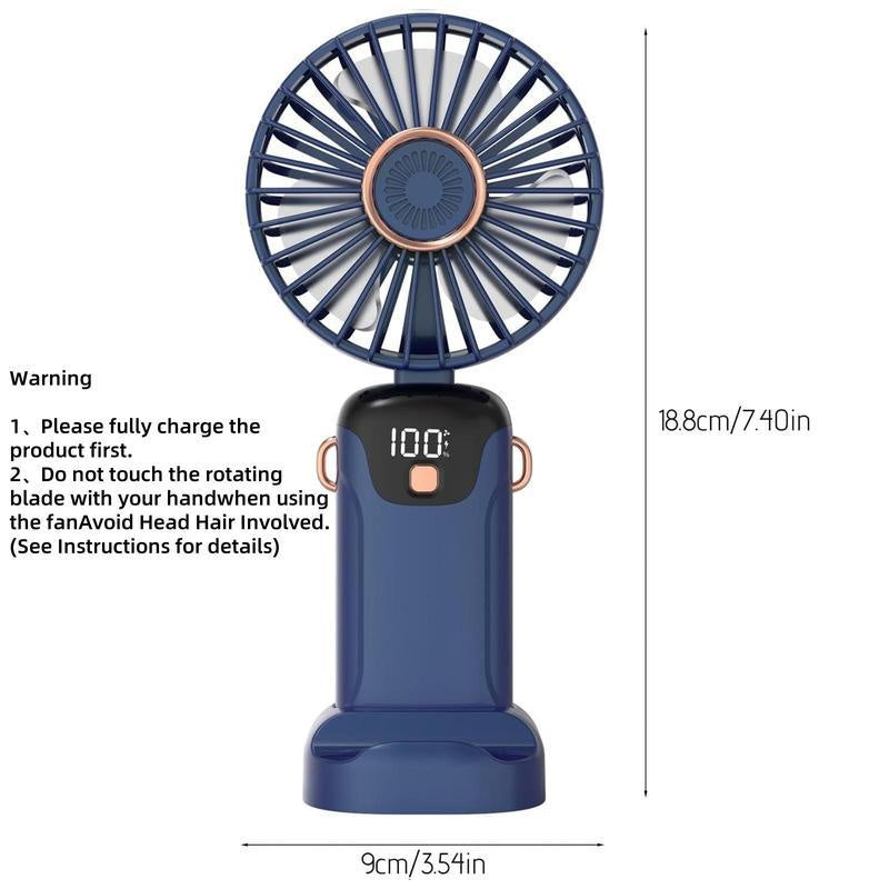 USB Rechargeable Handheld Portable Fan with Phone Holder for iPhone Android Mobile Phone, Cooling Fan with Digital Display, Portable Mini Fan, 90° Ajustable Handheld Fan for Outdoor Sports