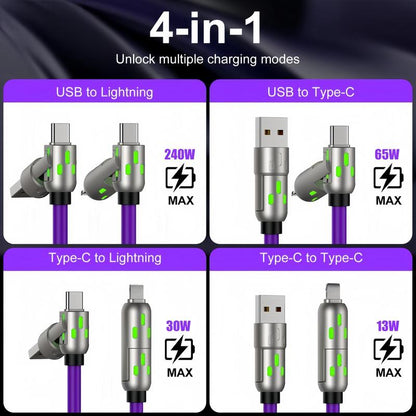 [Buy 1 Get 1 Free] 6.6ft  4-in-1 Multi USB Charging Cable with USB A,Type C,Lightning-MAX240W Fast Charging & Data Sync for iPhone16/15,iPad Pro, Samsung & Laptops fast charger usb cable 4-in-1 fast Breathing Light  -max 1 usb-c data 4 1 charging cable