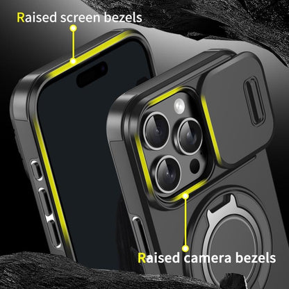 For iPhone 16 15 14 13 12 Pro Max with Slide Camera Case, 360 Rotated Ring Kickstand Holder Military Grade Shockproof Protective Cover