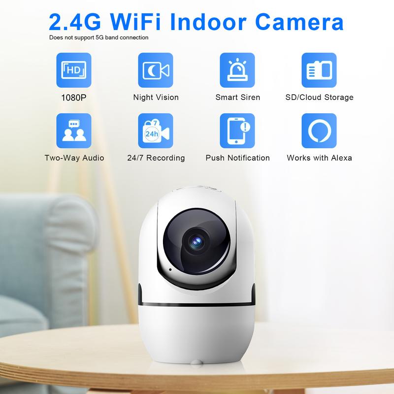 2MP Smart WiFi Pan-Tilt Security Camera with Human Detection, 2-Way Audio, IR Night Vision, IP64, Cloud/TF Storage, White