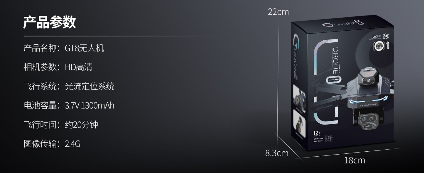 Cross-border Drone GT8Three-Camera Aerial Photography Four-Axis Flight Power Display Over-Distance Reminder Remote Control Toy Airplane