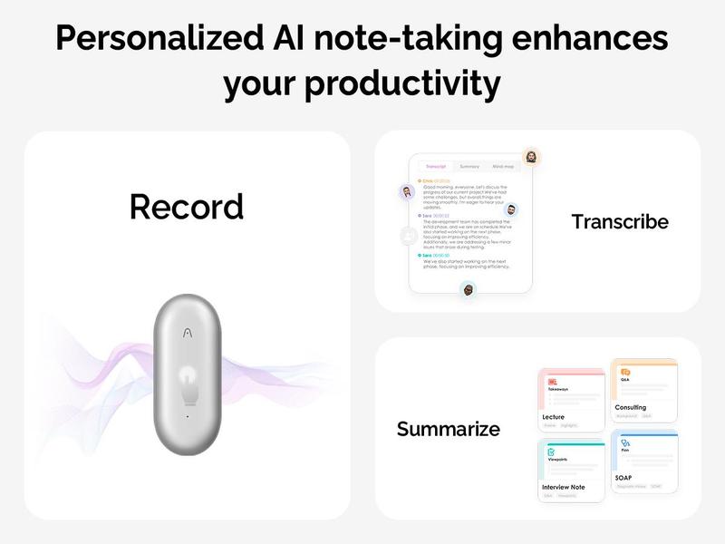 PLAUD NotePin Smart Voice Recorder, 64GB Memory, Supports 112 Languages, App Control, AI Transcribe & Summarize, Audio Recorder for Lectures & Meetings