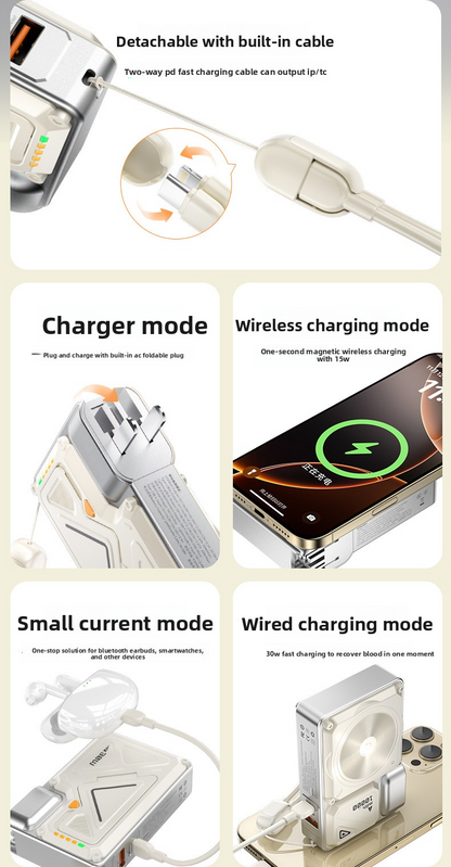 Power Bank AC Power Bank 35W Fast Charging with Built-in Cable Portable Power Supply Magnetic Wireless Charging Stand Multi-Function