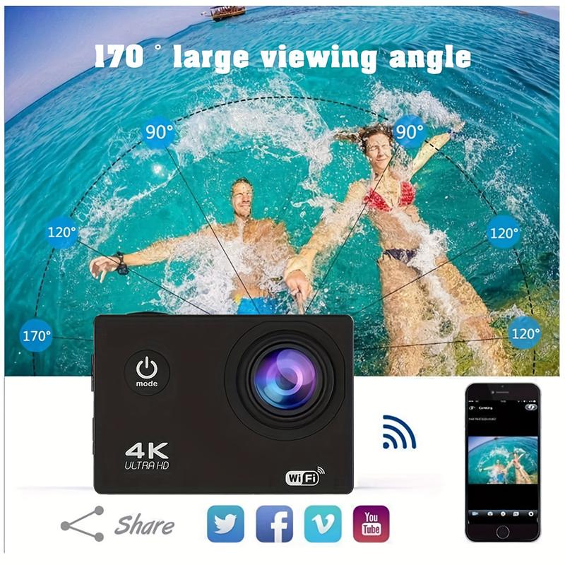 Action Camera with 4K 30FPS Ultra HD Video,12MP Photos, HDR,2.0" Image Sensor, Daily Streaming, HD camera, Stabilization