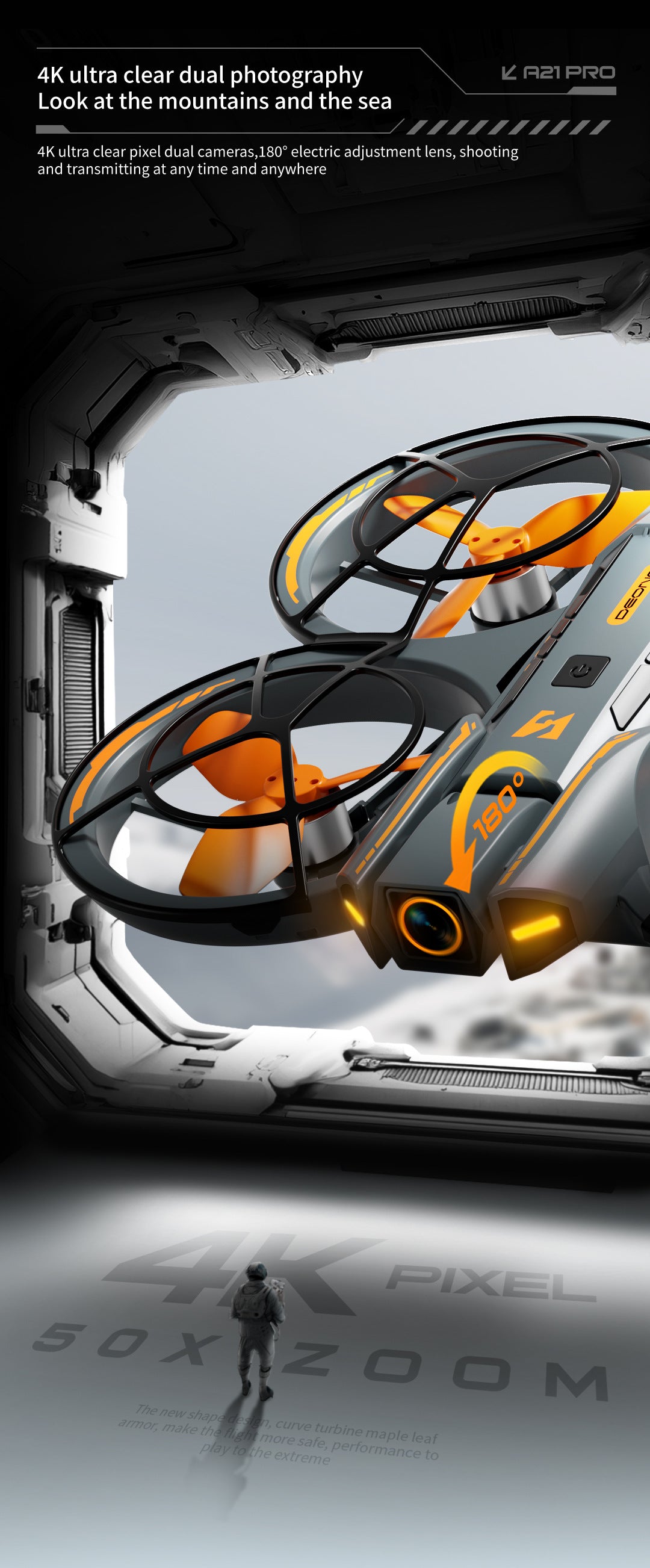 Cross-Border A21Drone Brushless Motor Mecha Style Aircraft Optical Flow Positioning Aerial Photography Full Protection Remote Control Airplane