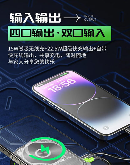 New power bank 5-in-1 magnetic wireless charger with built-in cable multifunctional AC Plug10000Ma Large Capacity