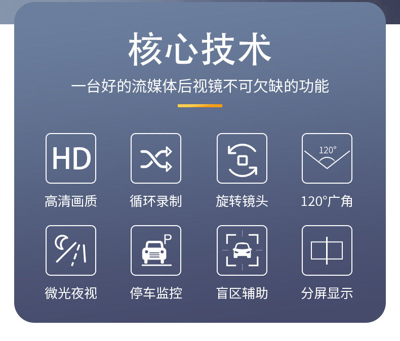 Cross-Border11Inch Streaming Media Recorder Blind Spot Vision Lens1080P Night Vision Rearview Mirror Driving Recorder