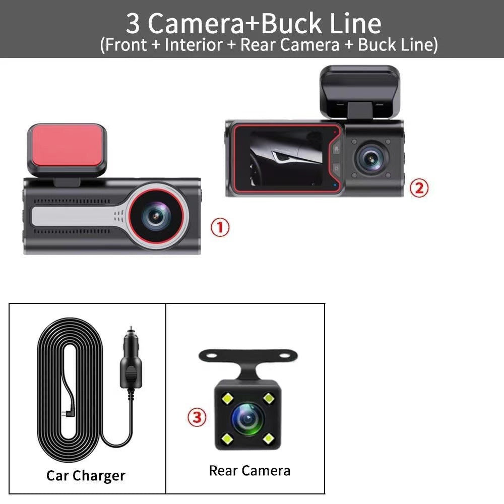 High Definition Car Mount DVR Reversing Image Parking Guard HD Three-Lens Dash Cam Factory Wholesale