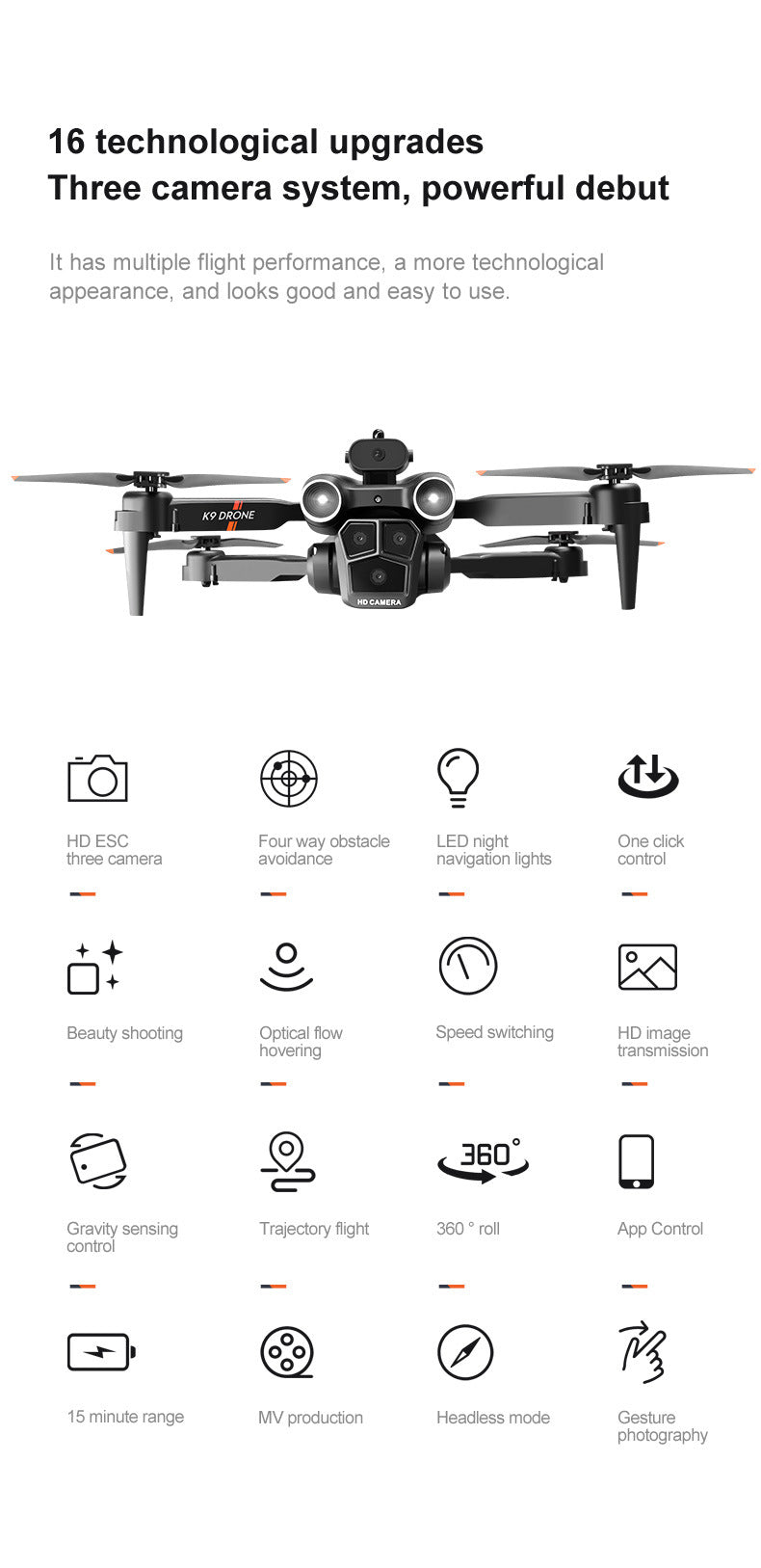 Cross-Border K9MAX Drone Aerial Photography Three Lens Four Axis Aircraft Optical Flow Obstacle Avoidance Remote Control Aircraft Toy drone