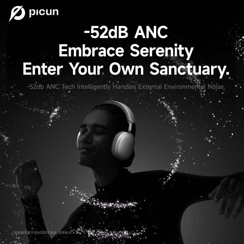 Picun F8 Pro Wireless Headphones - 52dB Noise Cancellation, 5 Smart ENC Mics, Detachable Fabric Ear Cushions, 140 Hour Long Battery Life,  Premium Audio Seamless Dual Device Connection for All-Day Use and Boosted Productivity Bluetooth
