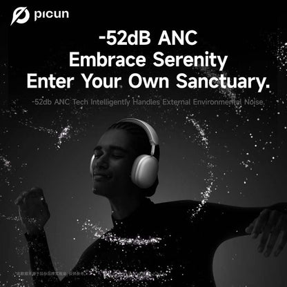 Picun F8 Pro Wireless Headphones - 52dB Noise Cancellation, 5 Smart ENC Mics, Detachable Fabric Ear Cushions, 140 Hour Long Battery Life,  Premium Audio Seamless Dual Device Connection for All-Day Use and Boosted Productivity Bluetooth