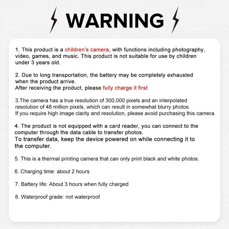 Instant Camera, Portable Camera, Digital Camera, Multifunctional 1080P HD Dual-Camera Kids Instant Print Camera, Includes Storage Card & Thermal Paper Roll, Birthday Gift