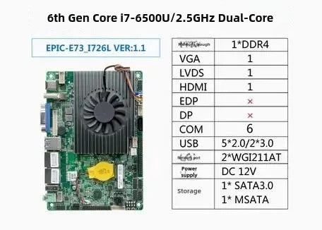 i7-6500U 3.5 inch Motherboard 3.5" SBC IPC Mainboard industrial with SKylake Dual Core DC-12V 6xCOM 2 x i211 LAN