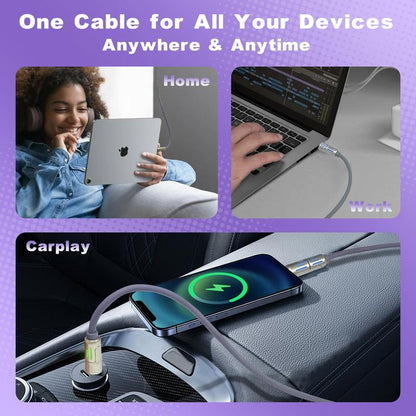 [Buy 1 Get 1 Free] 6.6ft  4-in-1 Multi USB Charging Cable with USB A,Type C,Lightning-MAX240W Fast Charging & Data Sync for iPhone16/15,iPad Pro, Samsung & Laptops fast charger usb cable 4-in-1 fast Breathing Light  -max 1 usb-c data 4 1 charging cable