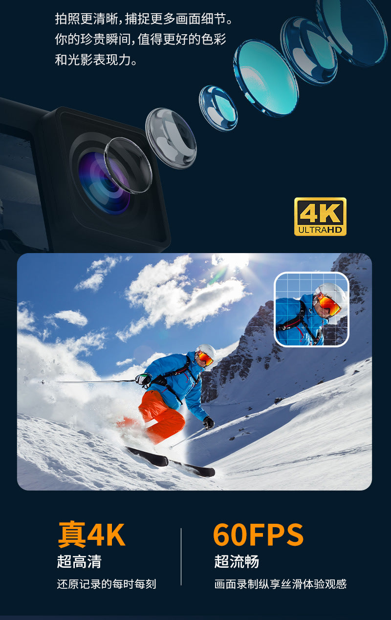 Cross-Border4k Waterproof Sports Camera HD Outdoor Shooting Cycling Underwater Helmet Camera Sports Camera Factory