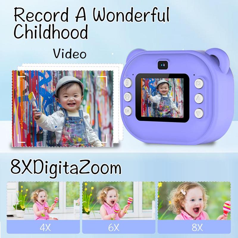 Instant Camera, Portable Camera, Digital Camera, Multifunctional 1080P HD Dual-Camera Kids Instant Print Camera, Includes Storage Card & Thermal Paper Roll, Birthday Gift