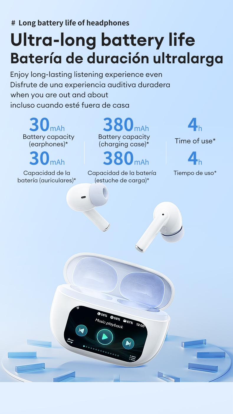 HYUNDAI Friend Pro Noise Reduction Headphones with Full Color Touch Charging Case, Robust Bass Stereo Audio Headset, IPX5 Waterproof & Anti-lost Search Function Earbuds