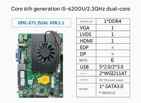 I5-6200u I5-6300u i7-6500u Motherboard 3.5" SBC IPC Mainboard industrial 3.5 inch with Quad Core DC-12V 6COM 2LAN LVDS VGA