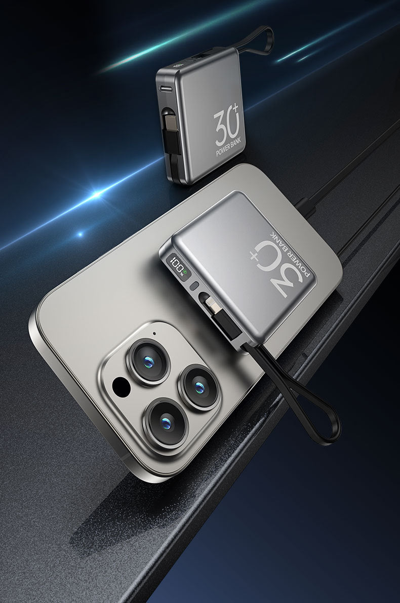 22.5W Super mini fast charging power bank with built-in cable10000mAh ultra-thin power bank custom gift