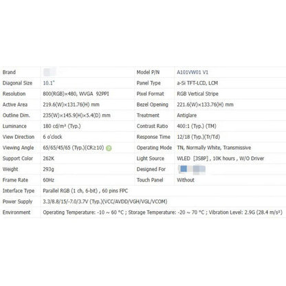 A101vw01 V1 new original brand 10.1 inch LCD screen