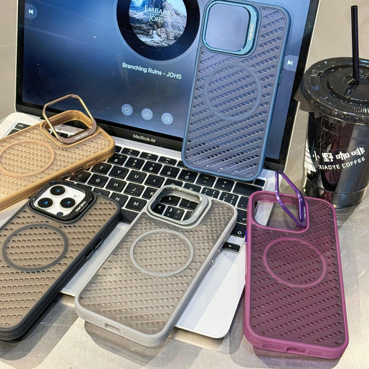 Grid Flip Stand Phone Case Compatible with iPhone 17 16 15 14 13 12 Pro Max Pro Plus Air Magnetic Breathable Heat Dissipation Apple 16 Pro Max Protective Cover