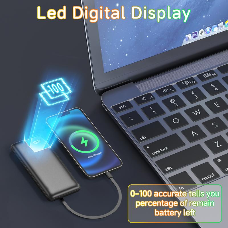 Portable Charger with Built-in Wires, 22.5W Fast Charge Power Bank, 10000mAh Slim Battery Pack for iPhone, Samsung, LG, Google Pixel, iPad