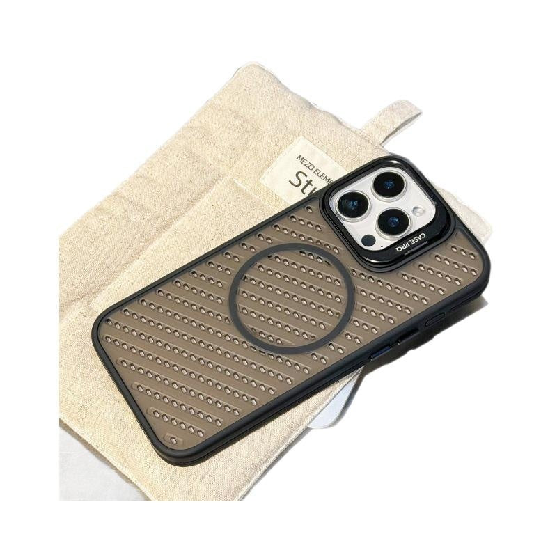 Grid Flip Stand Phone Case Compatible with iPhone 17 16 15 14 13 12 Pro Max Pro Plus Air Magnetic Breathable Heat Dissipation Apple 16 Pro Max Protective Cover