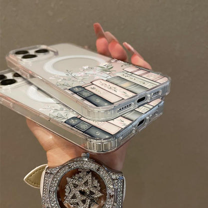 Soft Girl Magnetic Case for iPhone11/12/13/14/15/16/17/promax, Floral Bookshelf Lightweight, Drop-Proof, MagSafe Compatible | Perfect for Teen Girls