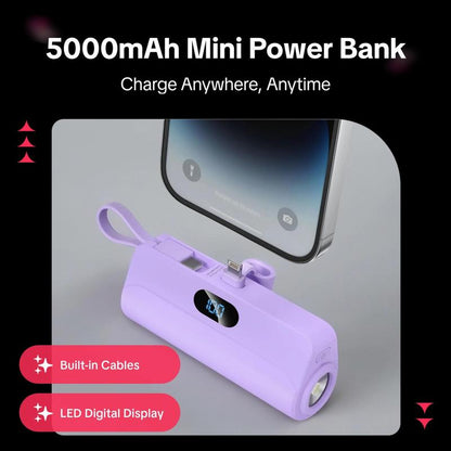 5000mAh Portable Mini Power Bank with Built-in Cables, Mobile Power Bank Charger with LED Digital Display & Flashlight, Suitable for iPhone 15/14/13, Galaxy S21 & More, Phone Accessories, Electronics Accessories