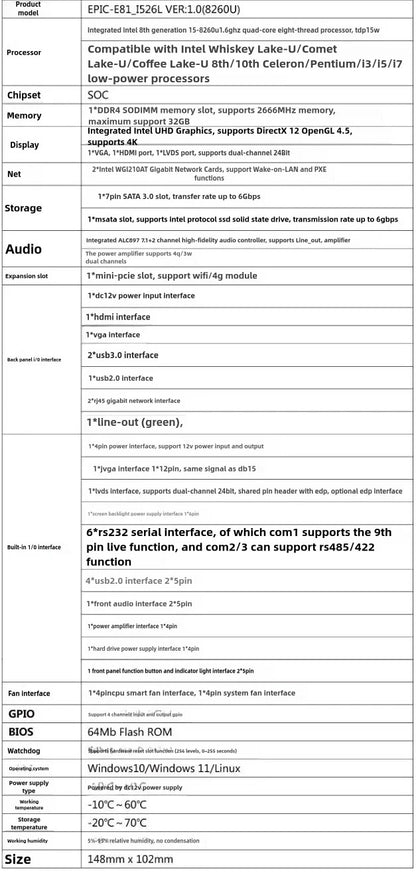 i7-10710U 10TH CPU Brand 3.5 Size IPC Embedded Mainboard SBC 3.5-inch Industrial Motherboard Onboard 6*COM 2*LAN