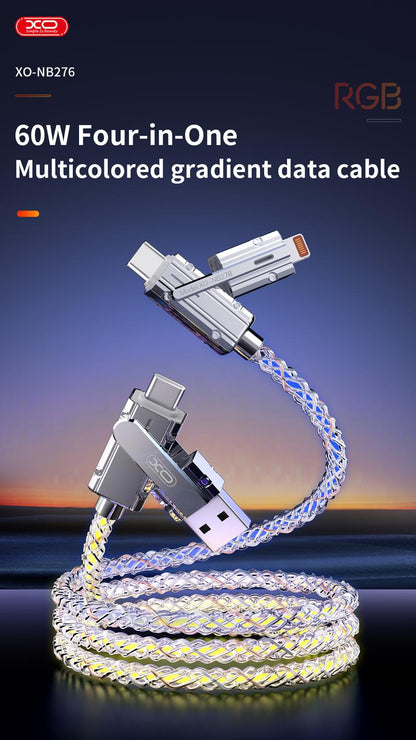 【Mother's Day Gift】Four-in-One 100W Colorful lights Data Cable,Supports fast charging and data transmission,Free switching four interfaces, Luminous Durable