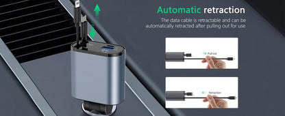 4 in 1 Retractable Car Charger, USB C Fast Charging Adapter[Max100W] with Lightning Cable&Dual Charge Port Compatible with iPhone 15/14/13 Pro Max Plus/iPad/AirPods,Samsung Galaxy S23/S22/S10
